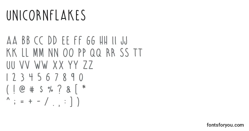 Czcionka UnicornFlakes – alfabet, cyfry, specjalne znaki