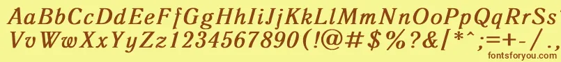 フォントAntiqua8 – 茶色の文字が黄色の背景にあります。