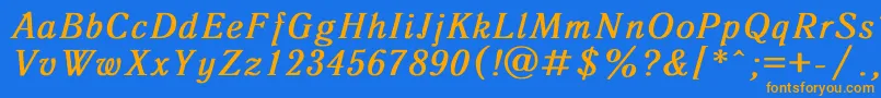 フォントAntiqua8 – オレンジ色の文字が青い背景にあります。