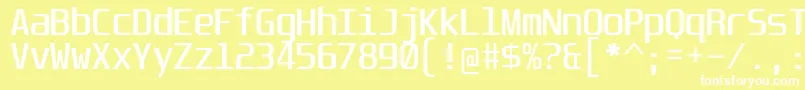 UnispaceRg-Schriftart – Weiße Schriften auf gelbem Hintergrund