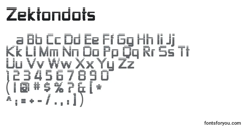 A fonte Zektondots – alfabeto, números, caracteres especiais