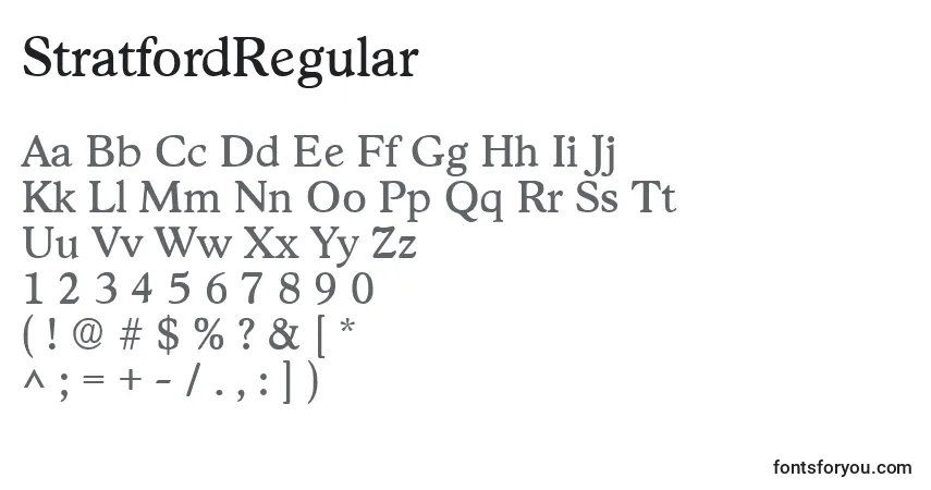 A fonte StratfordRegular – alfabeto, números, caracteres especiais