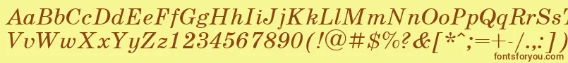 フォントSchoolbookItalicCyrillic – 茶色の文字が黄色の背景にあります。