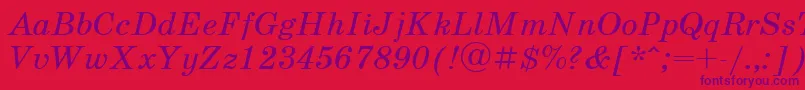 SchoolbookItalicCyrillic-Schriftart – Violette Schriften auf rotem Hintergrund