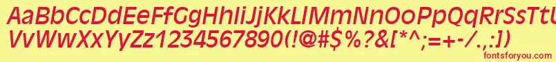 DecadeSsiItalic-Schriftart – Rote Schriften auf gelbem Hintergrund