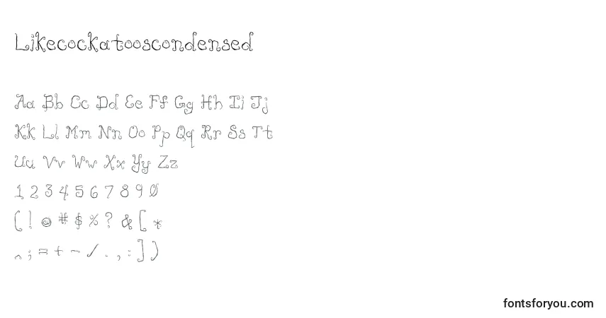 Czcionka Likecockatooscondensed – alfabet, cyfry, specjalne znaki