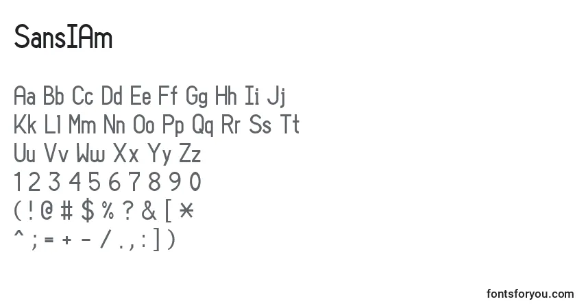 A fonte SansIAm – alfabeto, números, caracteres especiais