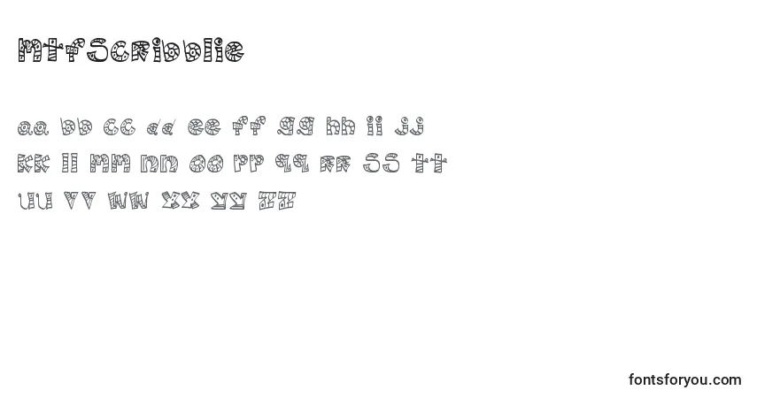 A fonte MtfScribblie – alfabeto, números, caracteres especiais