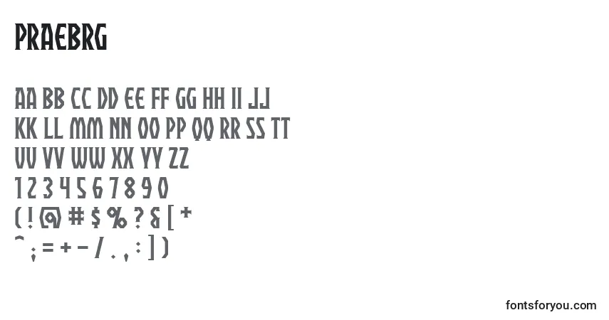 Czcionka Praebrg – alfabet, cyfry, specjalne znaki