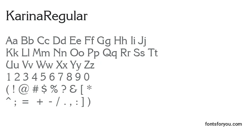 Czcionka KarinaRegular – alfabet, cyfry, specjalne znaki