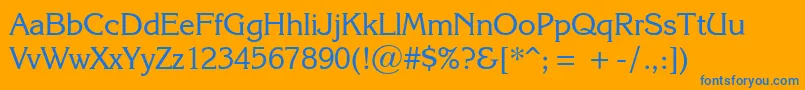 KarinaRegular-Schriftart – Blaue Schriften auf orangefarbenem Hintergrund