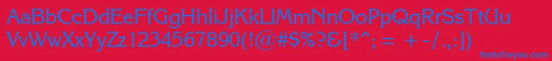 KarinaRegular-Schriftart – Blaue Schriften auf rotem Hintergrund