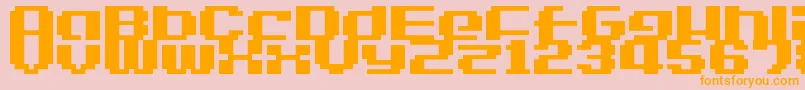 LvdcGameOver2-fontti – oranssit fontit vaaleanpunaisella taustalla