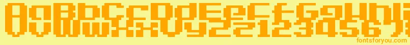 LvdcGameOver2-fontti – oranssit fontit keltaisella taustalla
