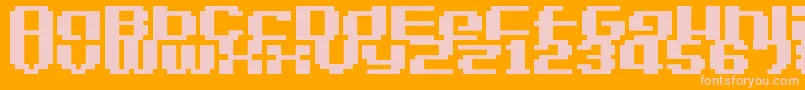 LvdcGameOver2-fontti – vaaleanpunaiset fontit oranssilla taustalla