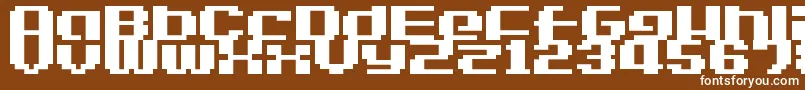 LvdcGameOver2-fontti – valkoiset fontit ruskealla taustalla