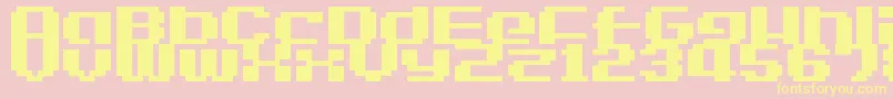LvdcGameOver2-fontti – keltaiset fontit vaaleanpunaisella taustalla