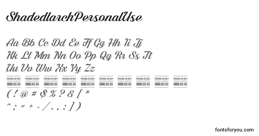 Fuente ShadedlarchPersonalUse - alfabeto, números, caracteres especiales