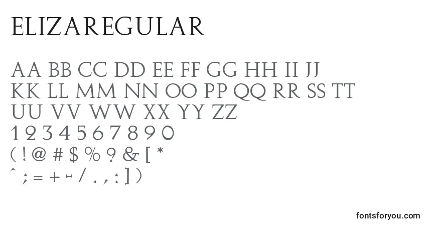 A fonte ElizaRegular – alfabeto, números, caracteres especiais
