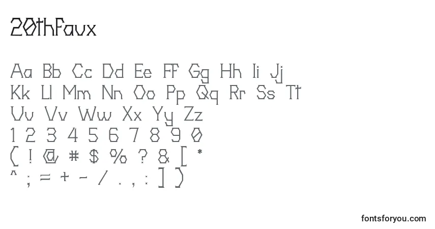 Schriftart 20thfaux – Alphabet, Zahlen, spezielle Symbole