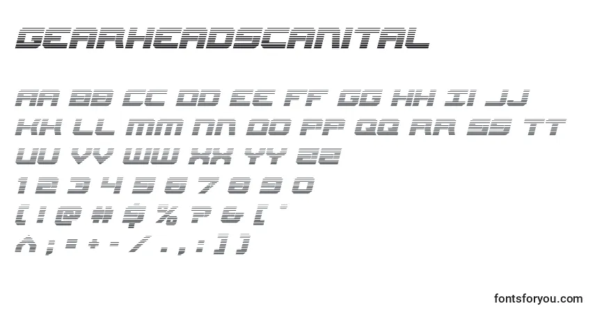 Schriftart Gearheadscanital – Alphabet, Zahlen, spezielle Symbole
