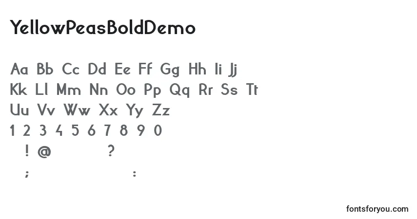 Шрифт YellowPeasBoldDemo – алфавит, цифры, специальные символы