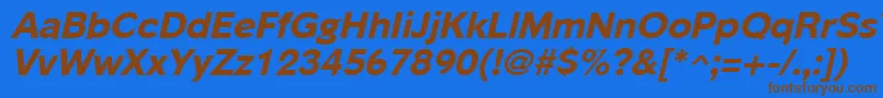 フォントPhinsterextrabold – 茶色の文字が青い背景にあります。