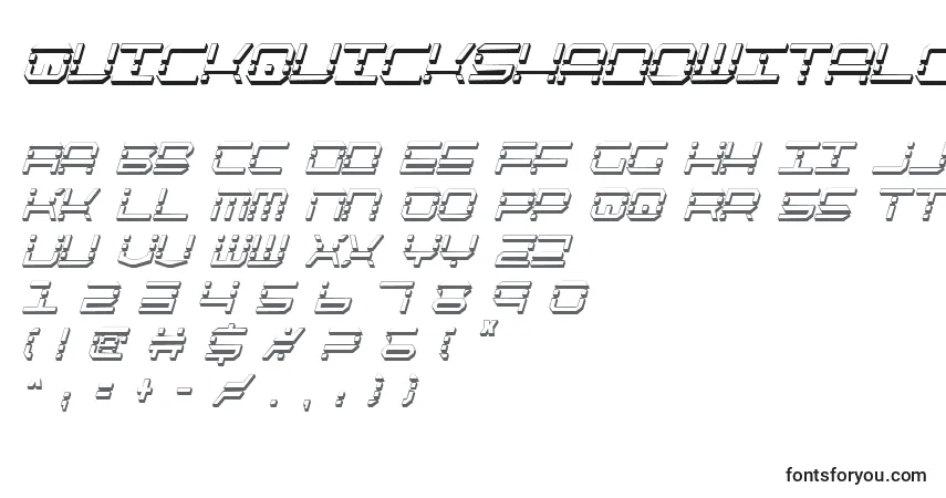 Czcionka QuickquickShadowItalcondensed – alfabet, cyfry, specjalne znaki