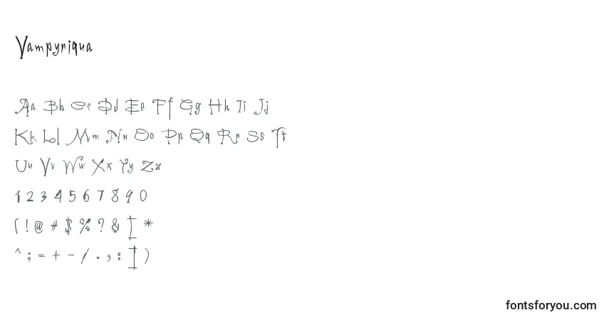 A fonte Vampyriqua – alfabeto, números, caracteres especiais