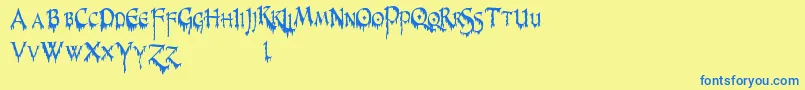 PrUncialCreepyNarrow Font – Blue Fonts on Yellow Background