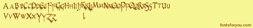 PrUncialCreepyNarrow Font – Brown Fonts on Yellow Background