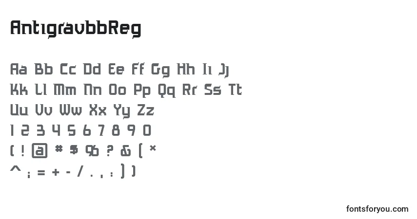 A fonte AntigravbbReg – alfabeto, números, caracteres especiais