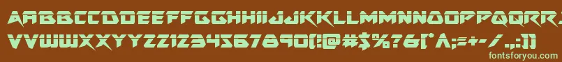 フォントSkirmisherlaser – 緑色の文字が茶色の背景にあります。