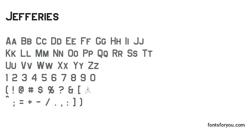 A fonte Jefferies – alfabeto, números, caracteres especiais