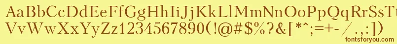 フォントMonteuideo – 茶色の文字が黄色の背景にあります。