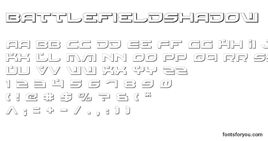 Schriftart BattlefieldShadow – Alphabet, Zahlen, spezielle Symbole