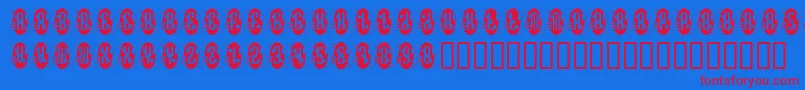 Decorette-Schriftart – Rote Schriften auf blauem Hintergrund