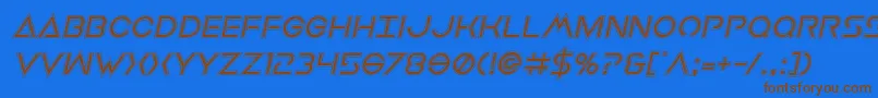Earthorbiteracadital-Schriftart – Braune Schriften auf blauem Hintergrund
