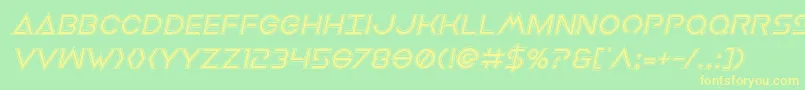 フォントEarthorbiteracadital – 黄色の文字が緑の背景にあります