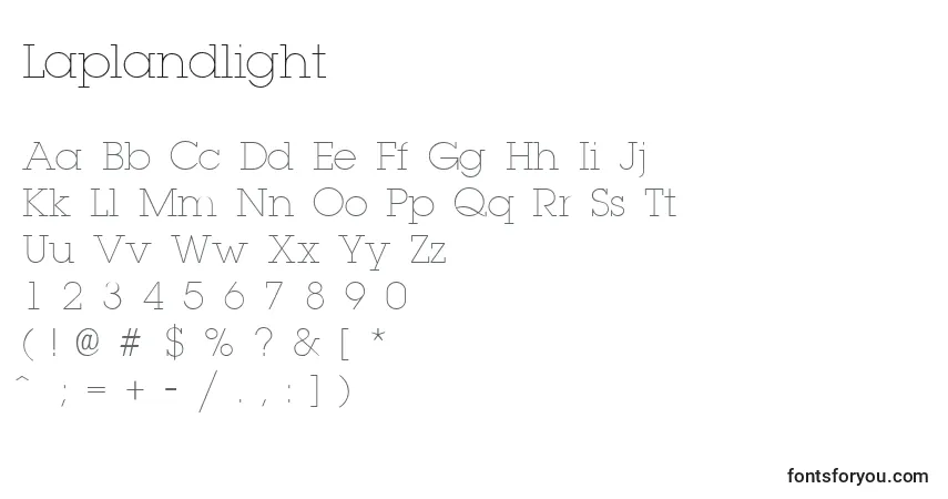 Czcionka Laplandlight – alfabet, cyfry, specjalne znaki