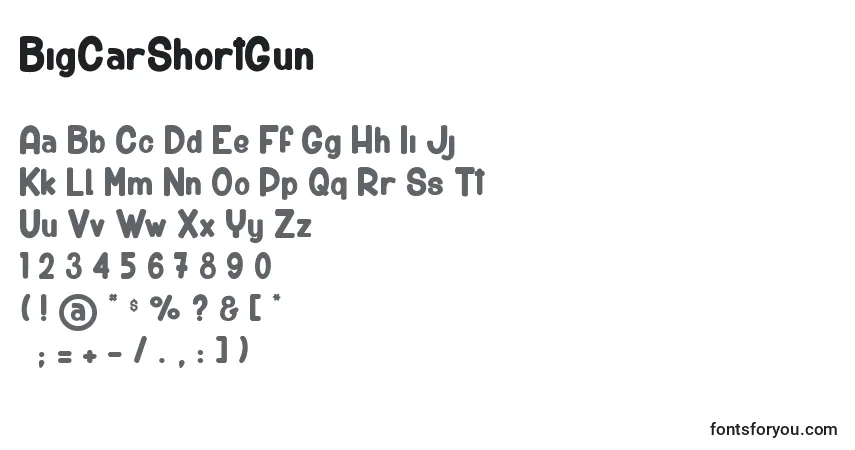 A fonte BigCarShortGun – alfabeto, números, caracteres especiais