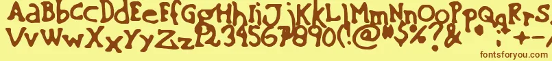 フォントSinkingShip01 – 茶色の文字が黄色の背景にあります。