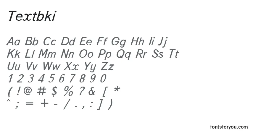 Schriftart Textbki – Alphabet, Zahlen, spezielle Symbole