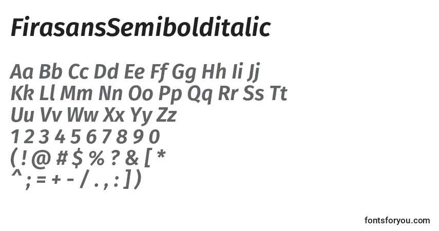 Шрифт FirasansSemibolditalic – алфавит, цифры, специальные символы