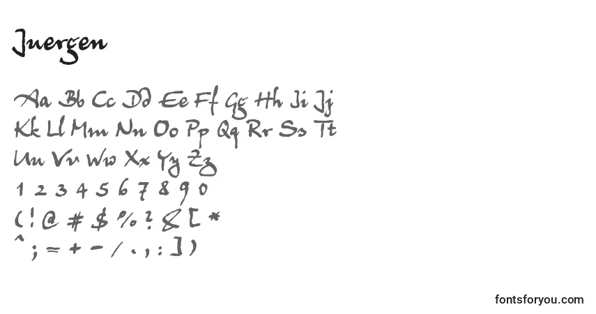 Шрифт Juergen – алфавит, цифры, специальные символы