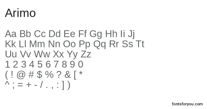 A fonte Arimo – alfabeto, números, caracteres especiais