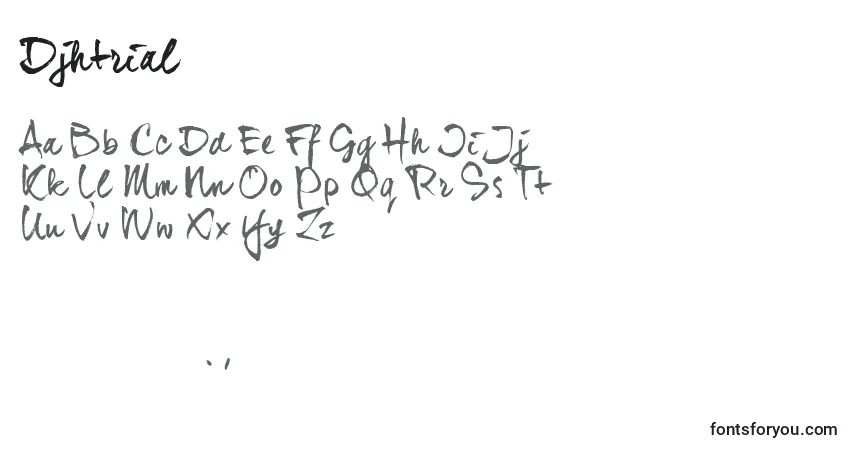 Schriftart Djhtrial (107303) – Alphabet, Zahlen, spezielle Symbole