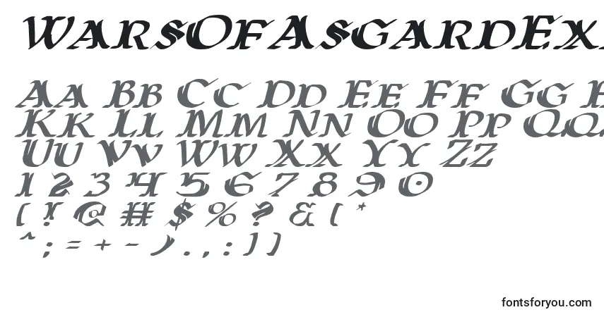 A fonte WarsOfAsgardExpandedItalic – alfabeto, números, caracteres especiais