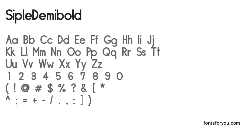 A fonte SipleDemibold – alfabeto, números, caracteres especiais