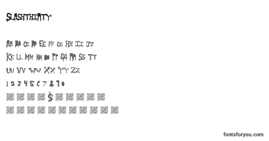 Czcionka Slashthirty – alfabet, cyfry, specjalne znaki